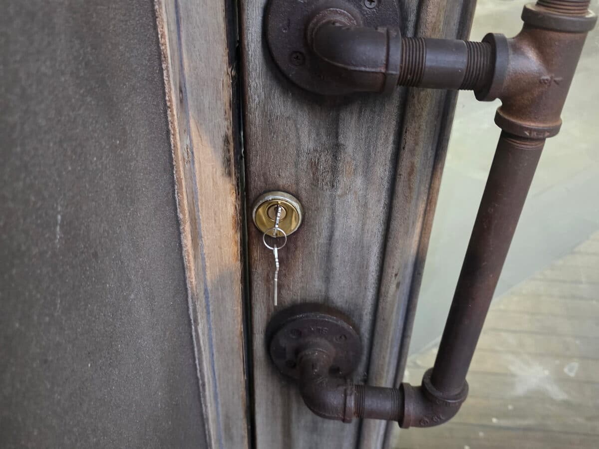 Heavy-duty locks on commercial double doors